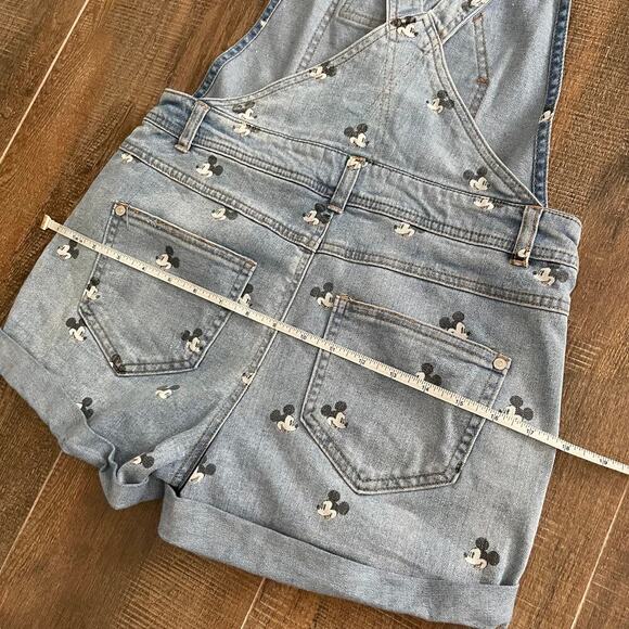Disney Parks Mickey Mouse Denim Jeans Short Overalls Size M JUNIORS - Picture 8 of 9